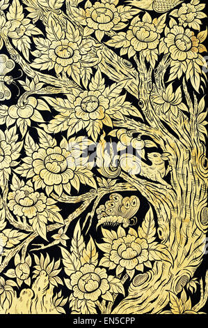 Vintage stile tradizionale Thai pittura sul tempio della porta (Buddha storia) Foto Stock