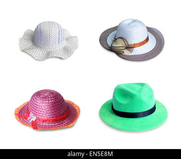 Piuttosto cappello di paglia con su sfondo bianco Foto Stock