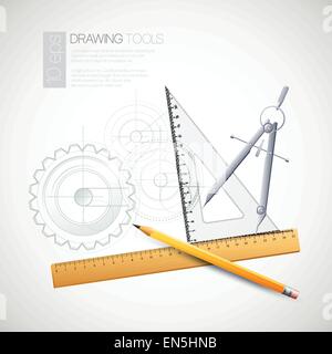 Illustrazione Vettoriale con disegno e gli strumenti di disegno Illustrazione Vettoriale