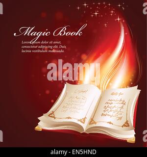 Illustrazione vettoriale di un magico libro. EPS 10 Illustrazione Vettoriale