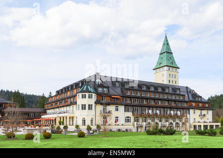 La quarantunesima edizione del forum del Summit G7 nel prestigioso hotel Schloss Elmau si concentrerà sull'economia globale nonché su questioni chiave in materia di politica estera e di sicurezza e la politica di sviluppo. Foto Stock