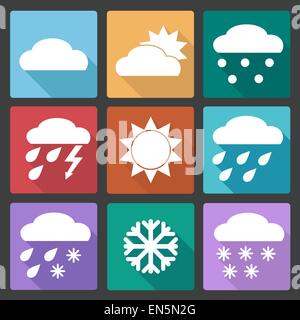 Vettore Collezione di icone meteo in piatto colorato stile di design Illustrazione Vettoriale