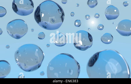 Rendering di gocce d'acqua in blu indietro Foto Stock