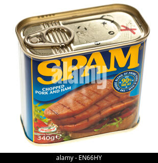 340g può di Spam le conserve di carne di maiale tritata e prosciutto 90 percento su licenza di carne da Hormel Foods Foto Stock