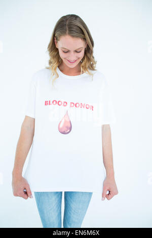 Sorridente donatore di sangue Foto Stock