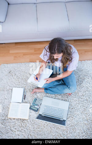 Donna ricevute di calcolo iscritto negli appunti Foto Stock