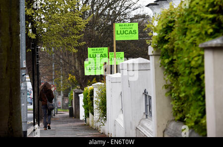 Brighton, Regno Unito. Il 29 aprile, 2015. Un forte sostegno per Caroline Lucas del Partito Verde in Beaconsfield Road area di Brighton dove ella è in piedi per la rielezione come MP nel Padiglione di Brighton circoscrizione. Credito: Simon Dack/Alamy Live News Foto Stock