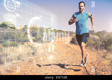 Immagine composita di atletica uomo jogging sul sentiero del paese Foto Stock