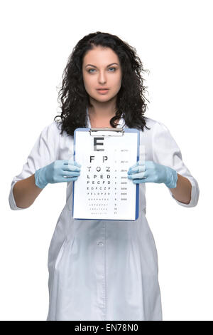 Oculista maschio con grafico oculare Foto Stock