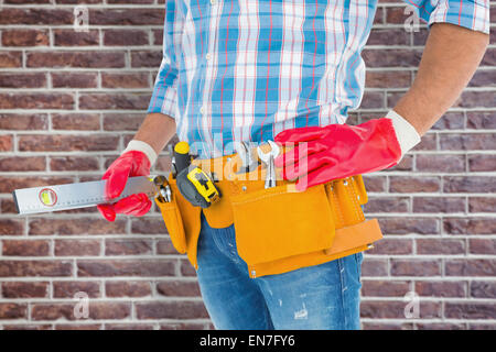 Immagine composita della sezione mediana del tuttofare mantenendo la livella Foto Stock