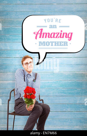 Immagine composita di geeky hipster tenendo un mazzo di rose Foto Stock