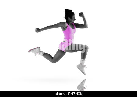 Immagine composita di montare brunette correre e saltare Foto Stock