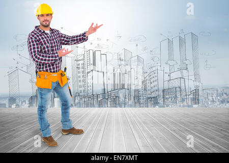 Immagine composita di tuttofare mostrando qualcosa di Foto Stock