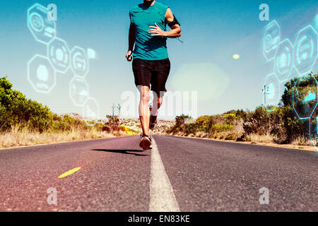 Immagine composita di atletica uomo jogging sulla strada aperta Foto Stock