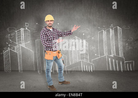 Immagine composita di tuttofare mostrando qualcosa di Foto Stock