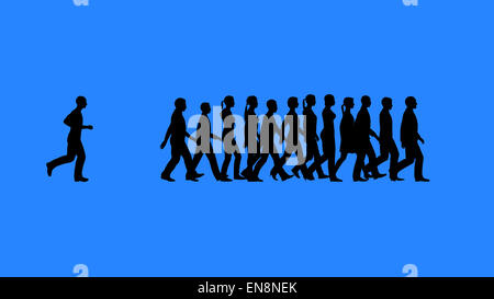 Tenere il passo con il team. Persone sagome. Lavoro come un concetto di squadra. Foto Stock
