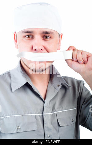 Un ritratto di un primo aiuto man - medic, medico Foto Stock