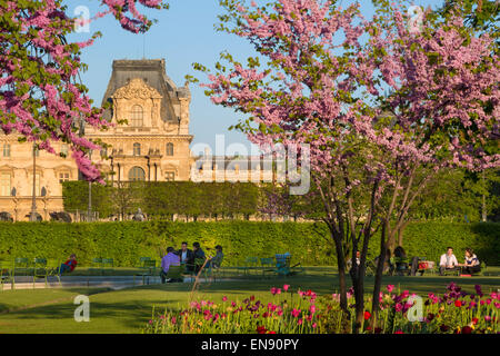 I parigini godendo di Jardin des Tuileries su un pomeriggio di primavera, Parigi, Francia Foto Stock