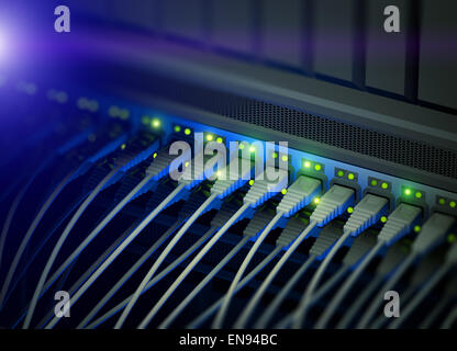 Server di rete interruttore con LED lampeggiante, illustrazione Foto Stock