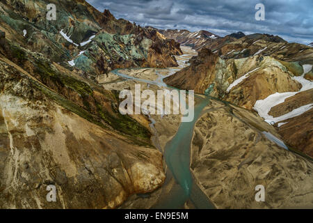 Jokulgil gorge, burrone in Landmannalaugar, Islanda. Landmannalaugar è situato nel Fjallabak Riserva Naturale nelle highlands. Foto Stock