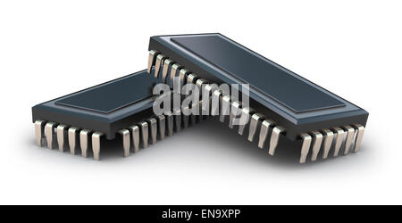I chip del computer isolato su bianco Foto Stock
