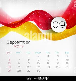 2015 Calendario a colori. Settembre. Illustrazione Vettoriale. EPS 10 Illustrazione Vettoriale