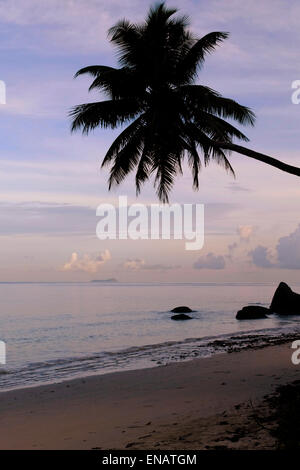 Vista di Beau Vallon Bay sulla costa nord occidentale dell'Isola di Mahe nella Repubblica delle Seicelle nell'Oceano Indiano Foto Stock