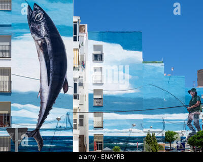 Giornata di pesca murale di José Fernandez Rios in Estepona Spagna Foto Stock