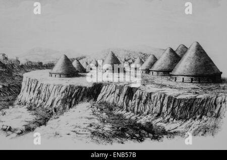 Bianco e nero rappresentazione della necropoli etrusca di La Banditaccia, Cerveteri, Roma, Italia, mostra Cimitero antico Foto Stock