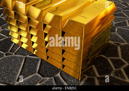 Stack goldbars sulla pavimentazione marciapiede Foto Stock