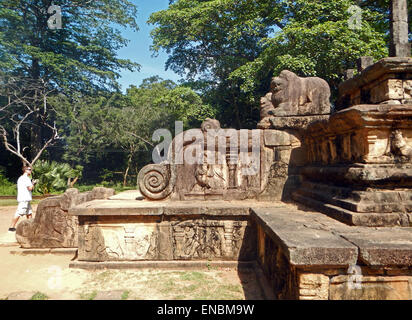 Vatadage (Circolare reliquia casa), Polonnaruwa quadrangolo, Sito Patrimonio Mondiale dell'UNESCO, Sri Lanka,Asia Foto Stock