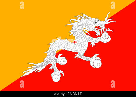 Bandiera nazionale del Regno del Bhutan. Foto Stock