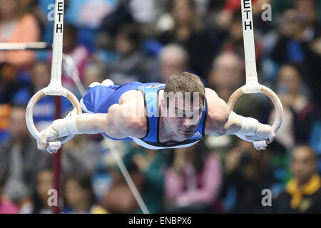 Sao Paulo, Brasile. Il 1 maggio, 2015. Arthur Zanetti del Brasile compete durante gli anelli qualificazione al 2015 di Ginnastica Artistica Challange World Cup in Sao Paulo, Brasile, il 1 maggio 2015. © Rahel Patrasso/Xinhua/Alamy Live News Foto Stock