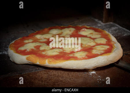 Tipica Italian Pizza Margherita cotta in un vapore di legno Foto Stock
