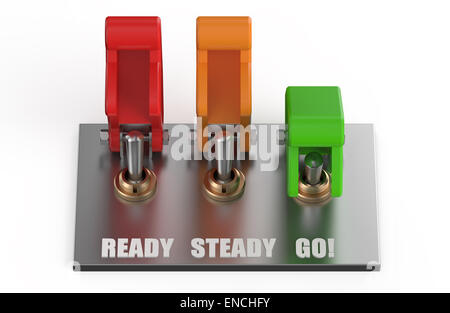 Pannello di comando con interruttore isolato su sfondo bianco Foto Stock