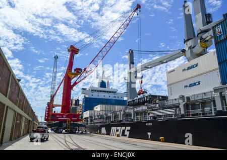 Transnet caricamento con gru container nel porto di Città del Capo, Sud Africa Foto Stock