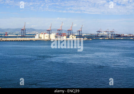 Gru nel terminale per container dal porto di Città del Capo, Sud Africa Foto Stock