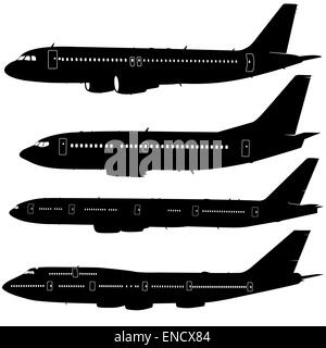 Raccolta di diversi aeromobili silhouette. vector illustrat Foto Stock