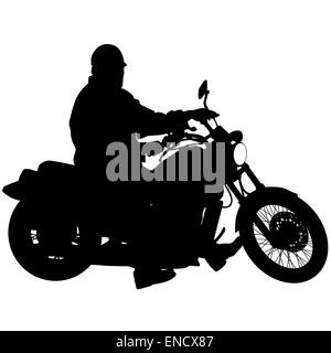 Silhouette nera Motocross rider su un motociclo. Vector illust Foto Stock