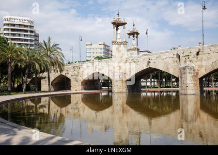 Puente Del Mar ponte attraverso il Jardin del Turia Park, Valencia, Spagna Foto Stock