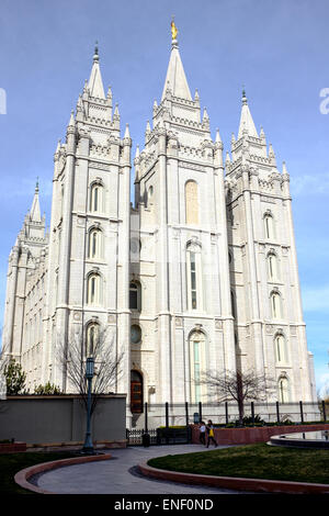 Salt Lake Temple, Temple Square, Salt Lake City, Utah, Stati Uniti d'America Foto Stock