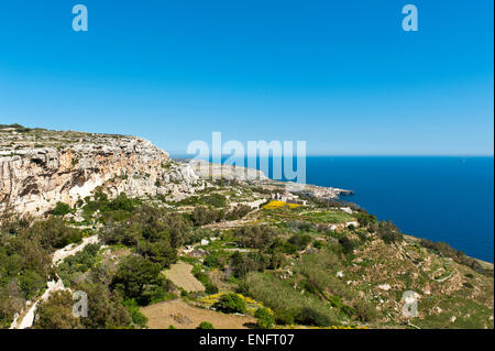 Costa sud-ovest all Annunciazione Cappella, Dingli Cliffs, Malta Foto Stock