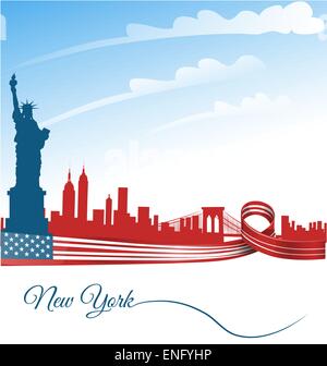 New York city background sulla bandiera degli Stati Uniti Illustrazione Vettoriale