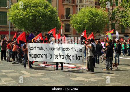 La giornata del lavoro manifestazione in strada il 1 maggio, Palma di Maiorca, SPAGNA Foto Stock