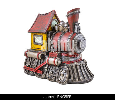 Il modello di locomotiva a vapore è fotografato su sfondo bianco Foto Stock
