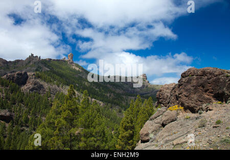 Gran Canaria, Caldera de Tejeda, Roque Nublo, Roque de San Jose e El Fraile sulla sinistra Foto Stock