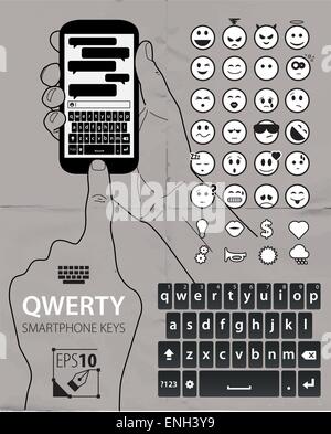 Vettore tastiera qwerty elementi sulla vecchia carta Illustrazione Vettoriale