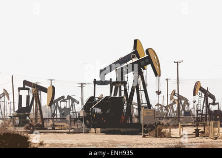 Una foresta di Pumpjacks in Lost Hills California nella valle centrale Foto Stock