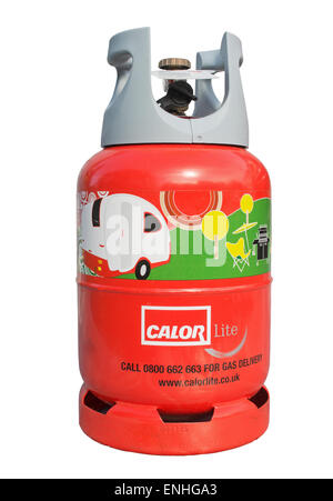 Calor Lite propano bombola di gas per l'uso con un caravan, isolata contro uno sfondo bianco Foto Stock
