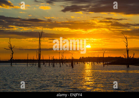 Vista generale del tramonto sul lago Kariba, Zimbabwe Foto Stock